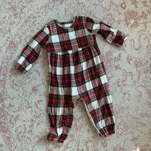 Hanna Anderson toddler red plaid Christmas one piece romper, 2T